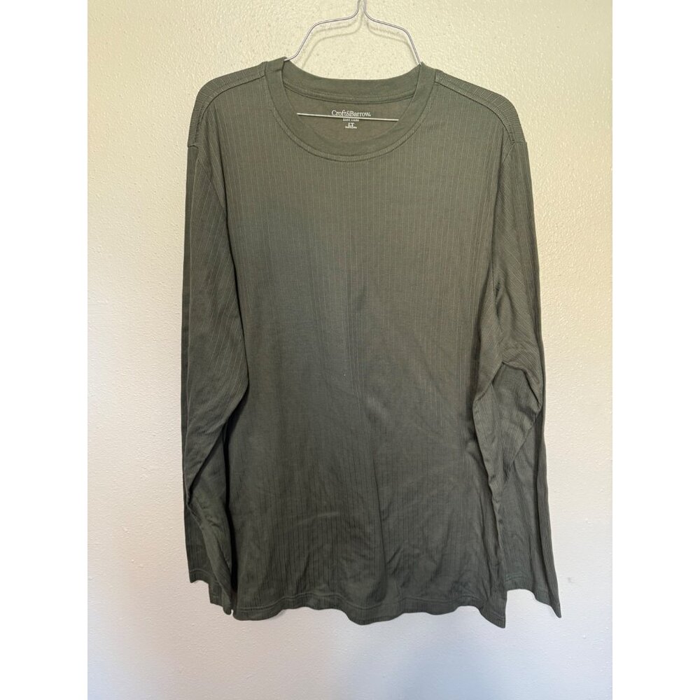 Croft & Barrows NWOT Easy Care Ribbed L/S Shirt Olive Green Mens LT